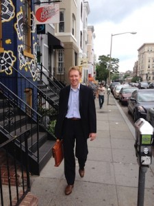 Johan Hammerstrom on his green commute back to the office after meeting with a client.